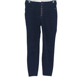 Anthro Pilcro High Rise Corduroy Skinny Button Front Pants Navy Blue Women's 25